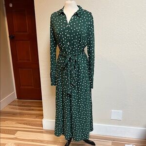 Boden Laura green polka dot long sleeve dress NWT